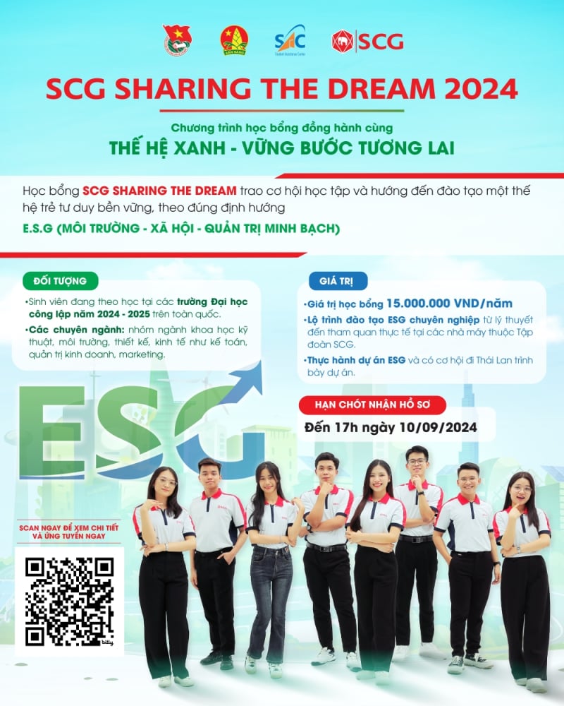 Học bổng SCG Sharing the Dream 2024 tiếp tục trao quyền cho thế hệ xanh - vững bước tương lai.